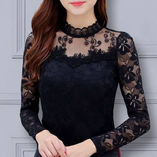 Autumn and winter women's versatile long-sleeved lace bottoming shirt