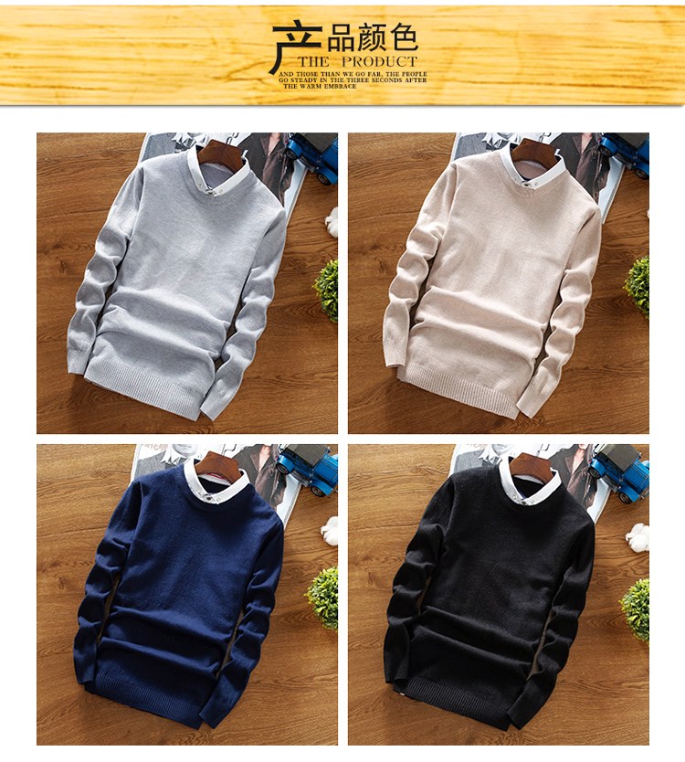 Áo len mùa thu đông cổ áo phiên bản nam Hàn Quốc của xu hướng rắn màu headband xu hướng cổ tròn áo len trẻ trung Slim menswear - Kéo qua quan ao nam