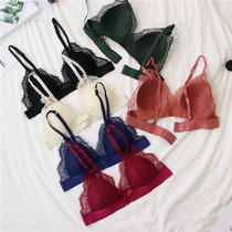 French triangle cup underwear women without steel ring gathered thin big chest small bra girl sexy lace summer bra