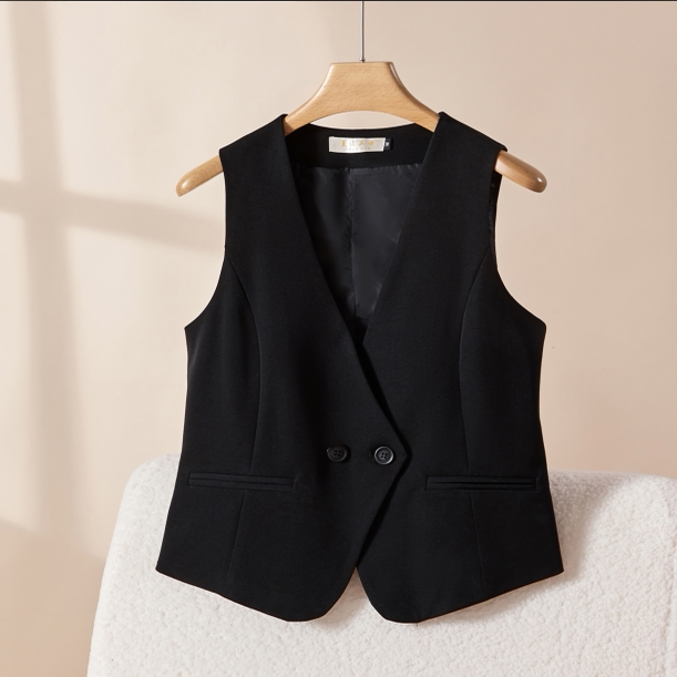 V-Neck Vest for Women 2026 Spring and Autumn Slim Fit Double-Breasted Slimming Niche Short Vest Outerwear Waistcoat