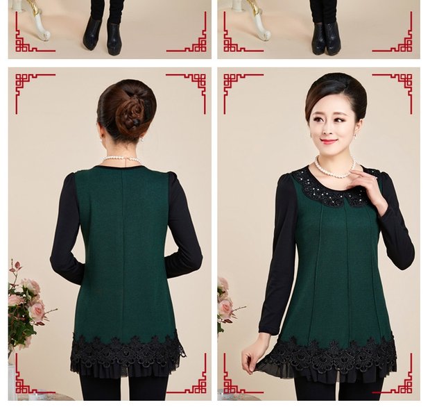 Phụ nữ trung niên mùa thu trang phục áo thun dài tay mới cho mẹ mặc áo dài chạm đáy áo sơ mi mỏng đầm dự tiệc cho người lớn tuổi