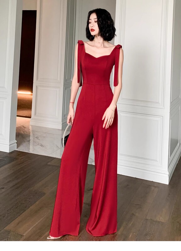 2024 Summer New Red Evening Dress Banquet Stylish High-Waisted Suspender Jumpsuit Straight-Leg Floor-Length Pants 2024 Summer New Red Evening Dress Banquet Stylish High-Waisted Suspender Jumpsuit Straight-Leg Floor-Length Pants