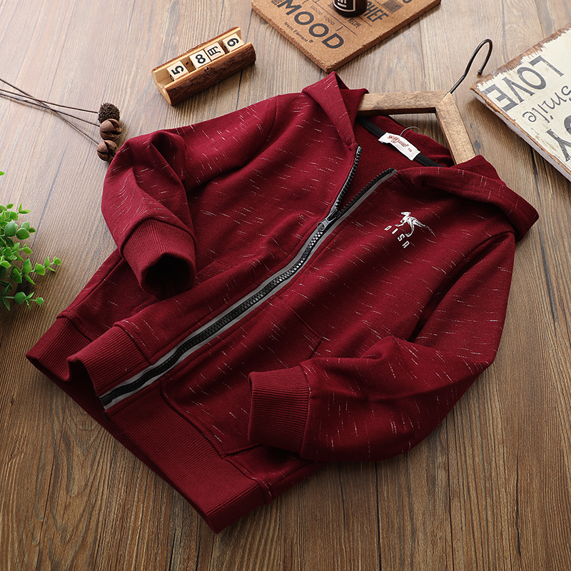 Áo khoác trẻ em màu cotton cho bé trai áo sơ mi trùm đầu giản dị 2018 xuân hè mặc hoang dã trẻ em lớn dây kéo áo cardigan áo khoác bé trai