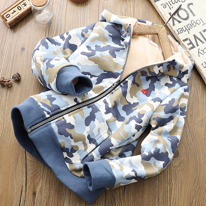 Áo khoác cotton cho bé trai ngụy trang áo khoác cotton 2018 mùa đông mới Áo khoác trẻ em lớn ấm áp cộng với nhung áo khoác nam trẻ em