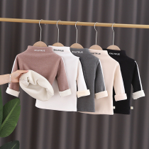 Children's autumn and winter new children's high collar long sleeve T-shirt for boys and girls clothes plus velvet padded baby bottoming shirt