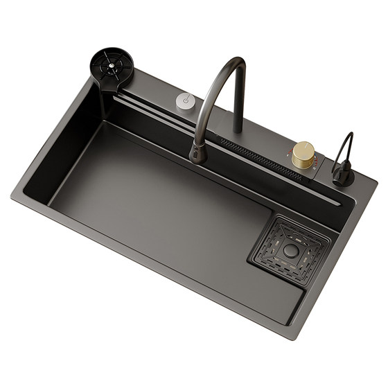 304 Stainless Steel Multifunctional Raindance Integrated Sink Large Single Sink Kitchen Vegetable Washing Basin Dishwashing Sink Undercounter Waterfall Basin