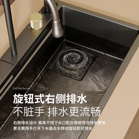 304 Stainless Steel Multifunctional Raindance Integrated Sink Large Single Sink Kitchen Vegetable Washing Basin Dishwashing Sink Undercounter Waterfall Basin