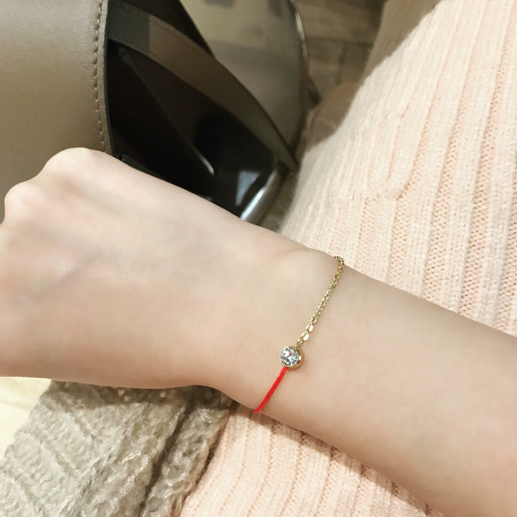 Ngọt ngào kim cương đơn chuỗi nửa may mắn dây đỏ vòng tay nữ bằng thép mạ vàng 18k con chó vàng hồng của năm chuyển nhượng phiên bản Hàn Quốc dây đeo tay