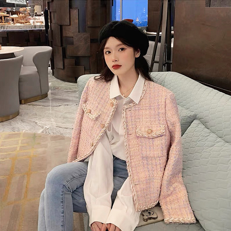 Sandro Mike famous Ehime Little Fragrant Wind Short Coat Woman 2021 Fall New Pink Pink Temperament Blouse