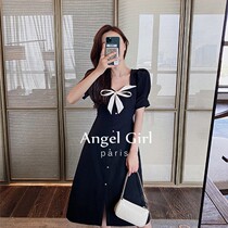 Sandro Duffy French small fragrant style square collar small black dress first love sweet salt bubble sleeve skirt 21 new