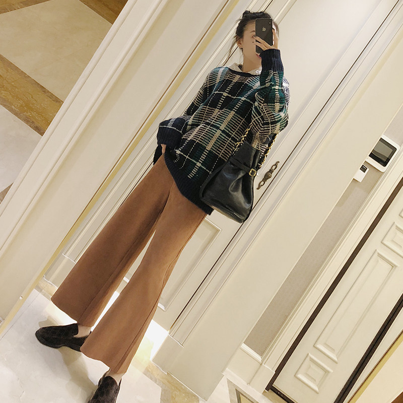 Vimas ■ Spot autumn new women's retro suede high waist button 90% trousers broadlegged pants