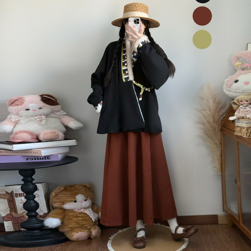 Yizhiyu Original [Ru Dong] Ming Dynasty Style Hanfu Women's Straight Collar Short Coat Warm Woolen Daily Winter Outfit