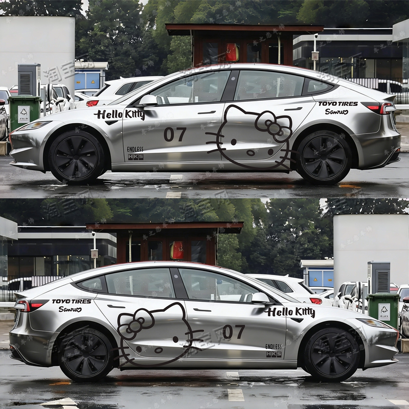 Model3Yhellokitty Car Stickers, Ideal I68Kt Cat Body Side Decals, Su7 Cartoon Decoration