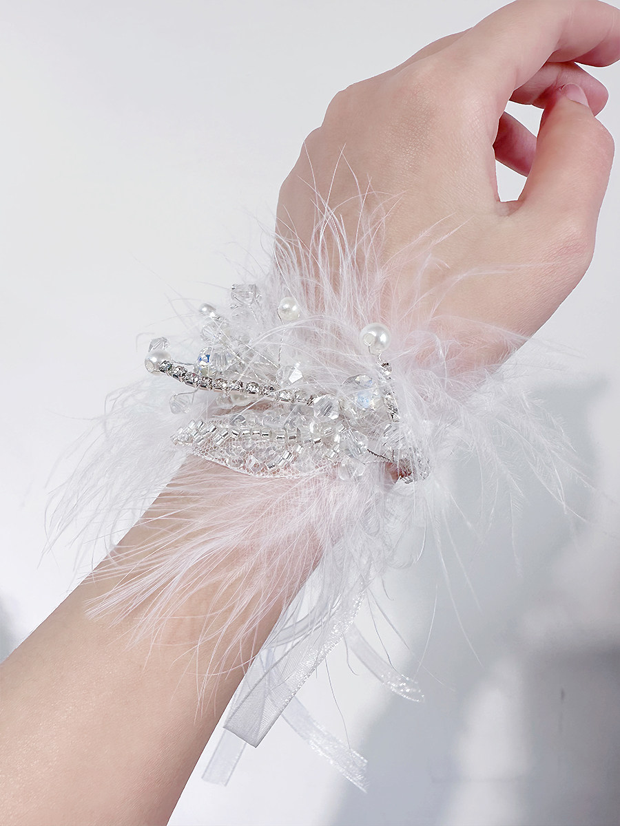 Original Advanced Sensation Super Fairy Bride Wedding Feather Wrist Flowers Female Bridesmaid's Sister Group Walking Show Exquisite Bracelet Chair-Taobao