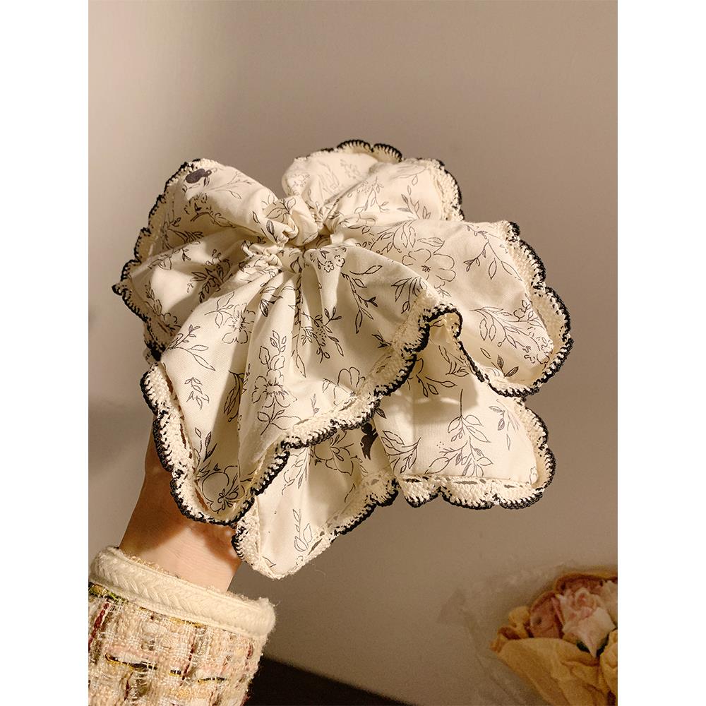 Floral Square Scarf Hair Ring Female Advanced Sense Lazy Style Tie Hair Super Large Hair Accessories Hair Rope_voghion.com