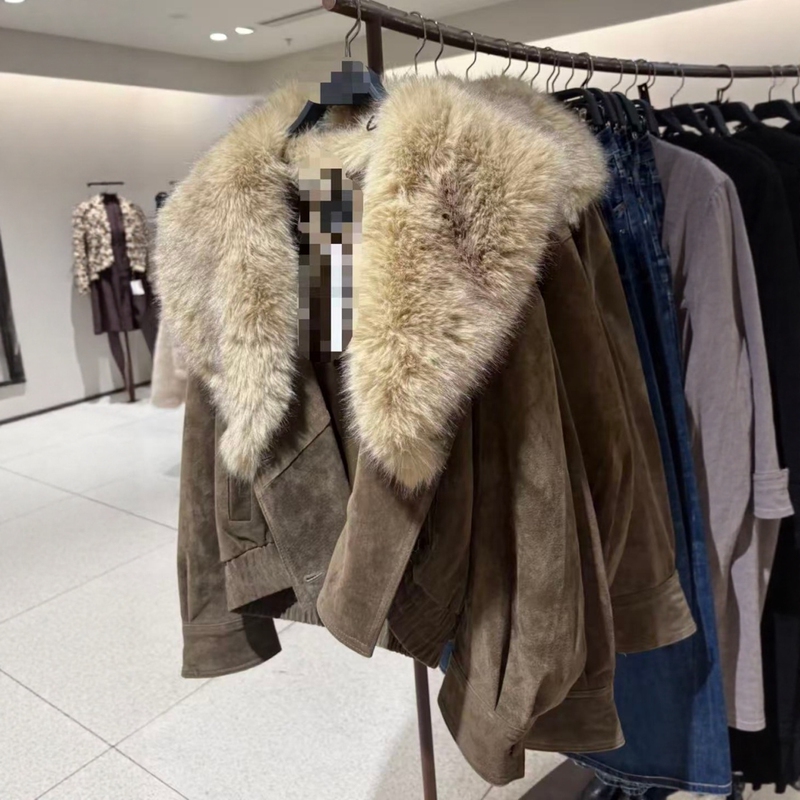 Za Export Women's Clothing Plush Large Lapel Faux Fur Effect Suede Texture Jacket 5761783