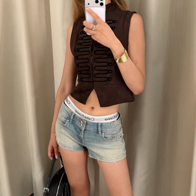 Za Foreign Trade Export Women's Retro and National Style Rope Design Leather Suede Texture Rope Knot Vest 4344803