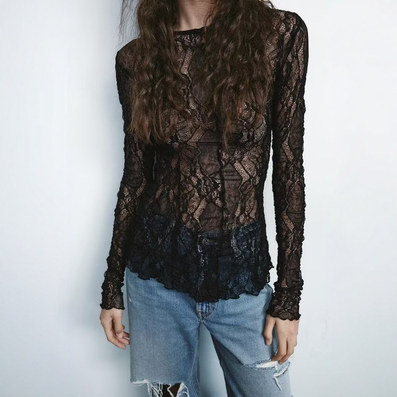 Za Foreign Trade Export New Women's Clothing Inner Wear Slim Sexy Semi-Transparent Sheer Lace Top 6050308 800