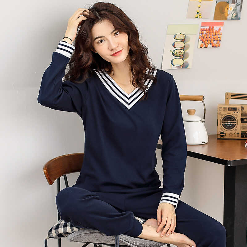 2026 Women's Pajamas Spring and Autumn Pure Cotton Long-Sleeved Korean Style Can Be Worn Outside 100% Cotton Cuffed Loungewear Casual Set