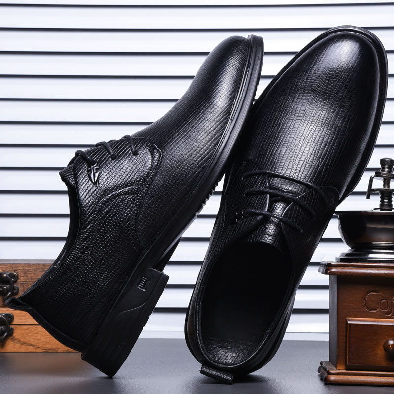 Shoes male leather business dress men casual shoes soft soles black round head with British wind shoes