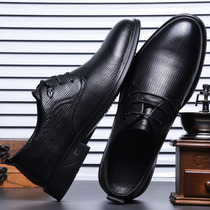 Leather shoes mens leather business dress mens casual shoes soft leather soft bottom black round toe all-match British style shoes men