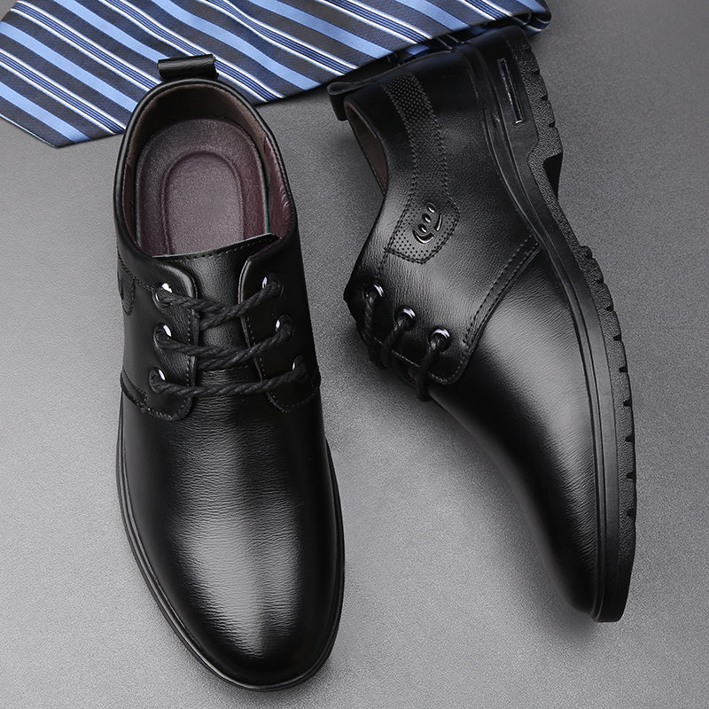 Casual leather shoes men's Korean version leather round toe lace-up business men's shoes new spring and autumn trend British soft leather shoes