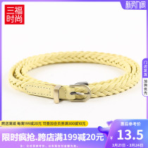 Three Fu 2017 Woman Pure Color Needle Buckle Woven Fine Leather Strap Han Version Fashion Lady Belt 368634