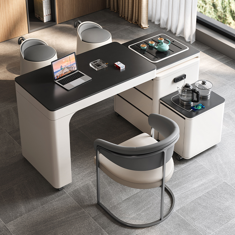 Retractable Mobile Rotating Tea Table, Small Apartment Balcony Tea Table and Chair Set, Light Luxury Simple Slate Household Small Tea Table