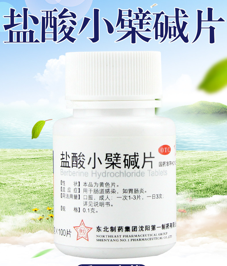  東北製藥 鹽酸小蘗鹼片 腸道感染胃腸炎0.1克*100片 /瓶