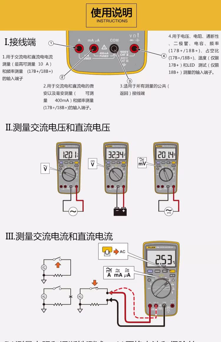 Dụng cụ vạn năng cầm tay vạn năng Fluke F17B + / F15B + / F18B +