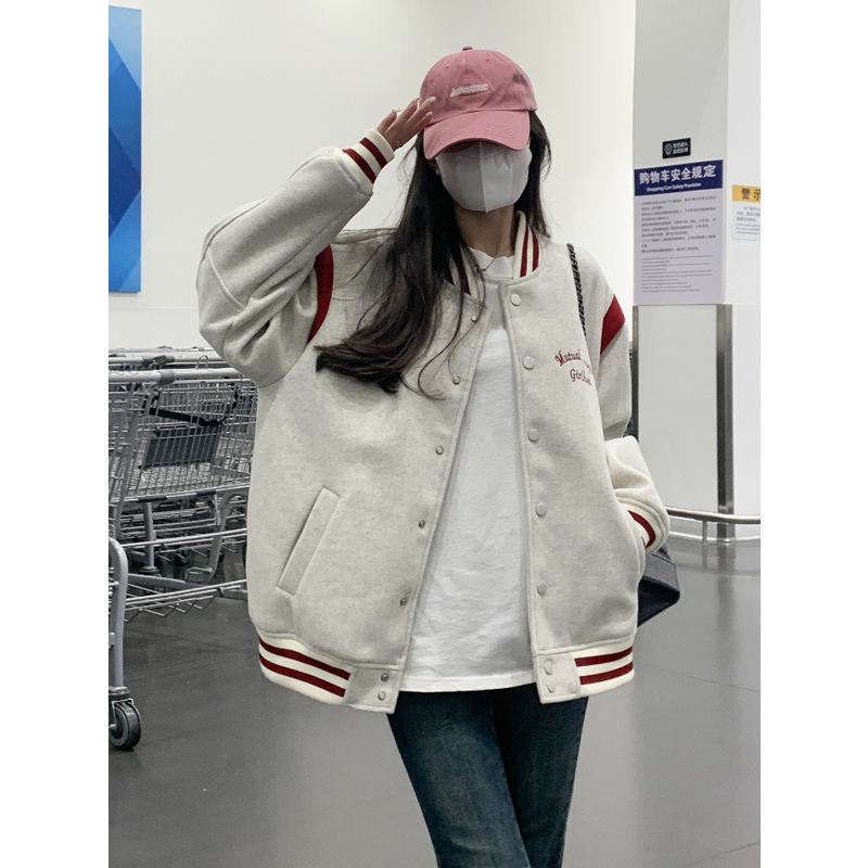 Student Baseball Jacket for Petite Women, Short, Loose-Fitting, European Style, American High Street Fashion, Trendy, Plus Size, Spring and Autumn Jacket