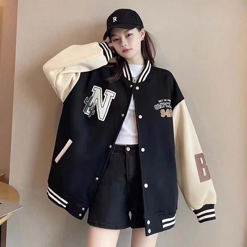Plus Size Baseball Jacket for Women 100kg Petite Casual Versatile Student American Style Pure Cotton Fat Girl Spring and Autumn Coat Slimming