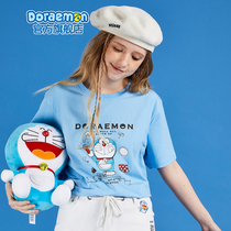 Ai Ying authorized Doraemon 2021 new short-sleeved T-shirt womens summer couple printing retro casual loose tide