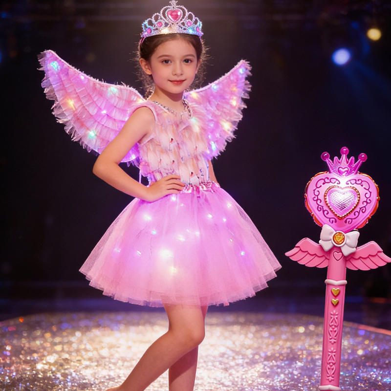 Glowing Fabric Angel Wings for Girls, Light-Up Performance Back Decoration, Children's Day, Halloween, Colorful Lights, Neon Wings