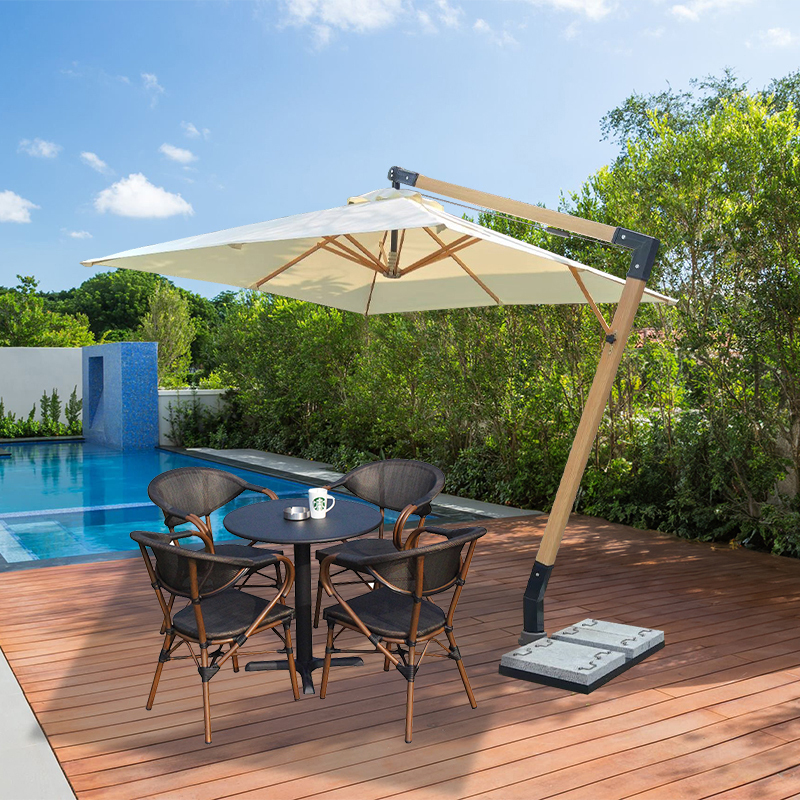 Outdoor Luckin Coffee Shop Sunshade 7-Shaped Aluminum Hanging Umbrella for Outdoor Tea Patio, Courtyard, and Garden Windproof
