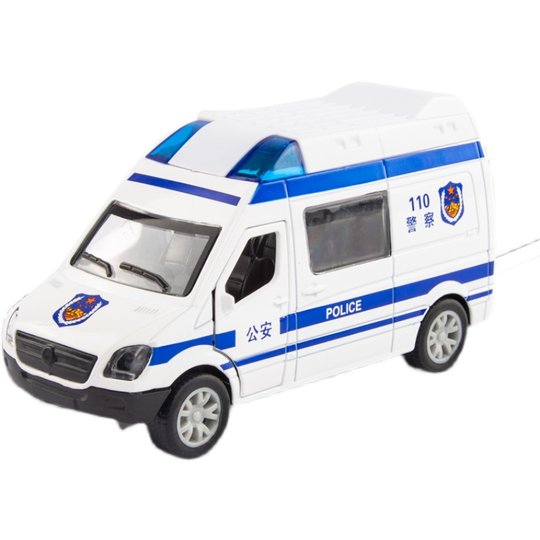 Ambulance police car alloy toy car model children's sound and light boy fire model car door open police pull back