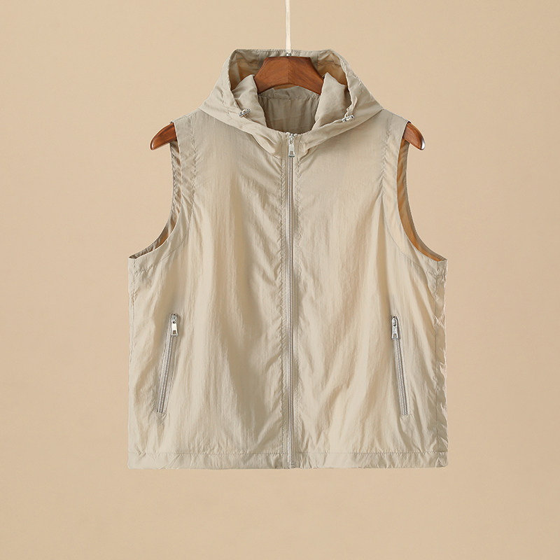 春夏秋马甲2026女式新款连帽户外时尚休闲宽松百搭无袖防晒衣外套