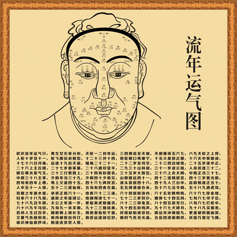 易学流年运气面相部位运势歌诀图风水周易经国学中堂卧室装饰贴画