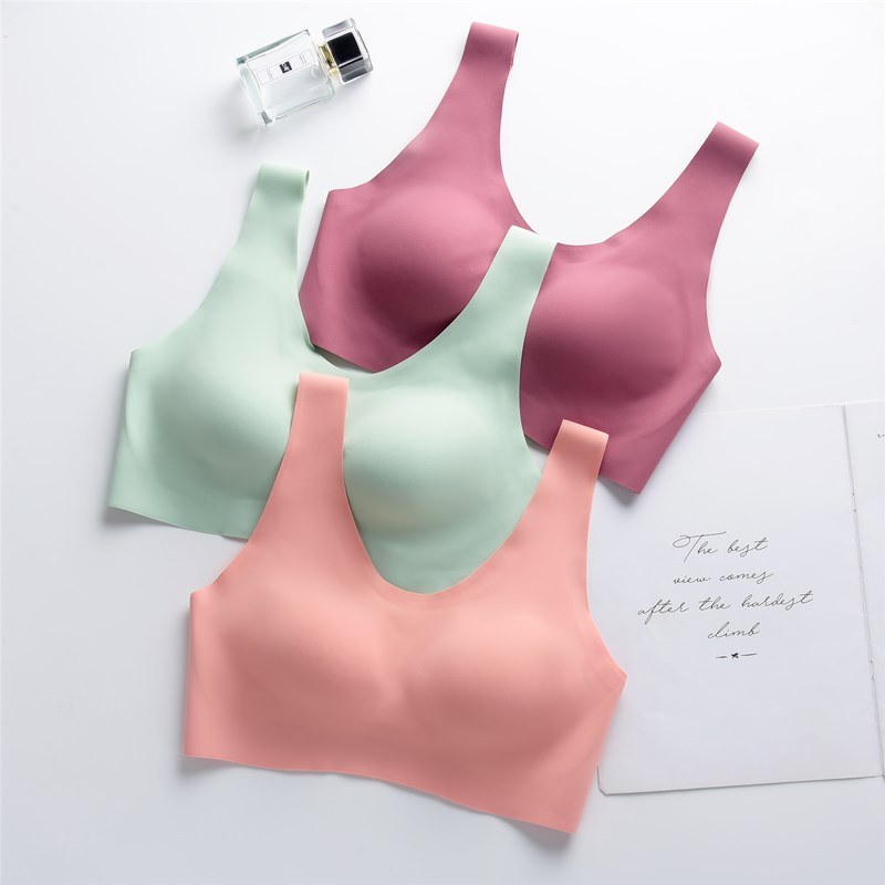 Japanese latex unscratched underwear integrated fixed-free chest cushion Sport vest No steel ring bra thin big chest for small size