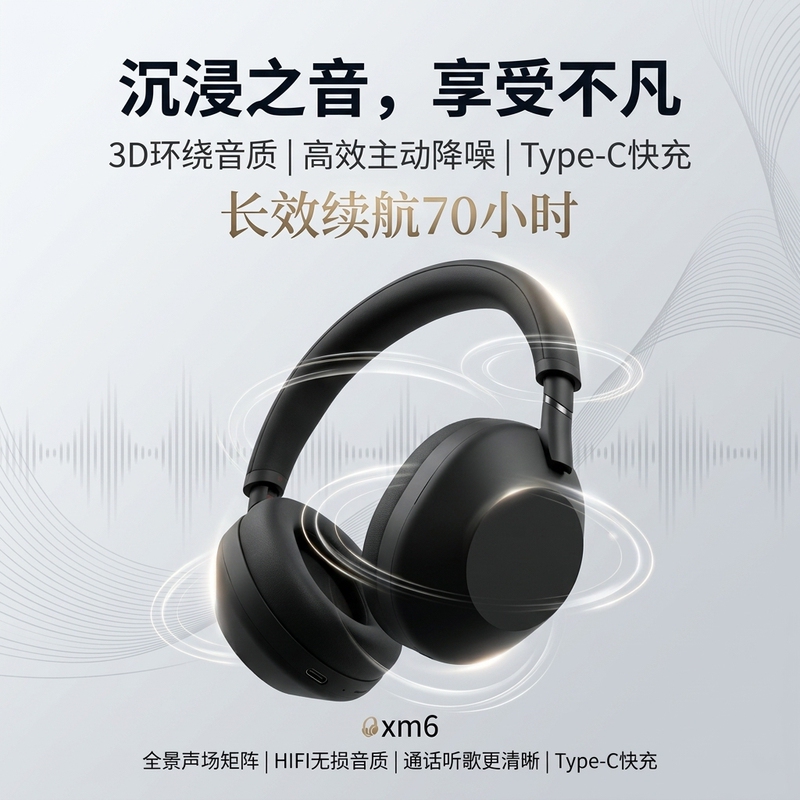 Huaqiangbei Wh-1000Xm6 Dual-Core Ultra-Premium Noise-Cancelling Bluetooth Headset with Smart Noise Reduction and Storage Bag