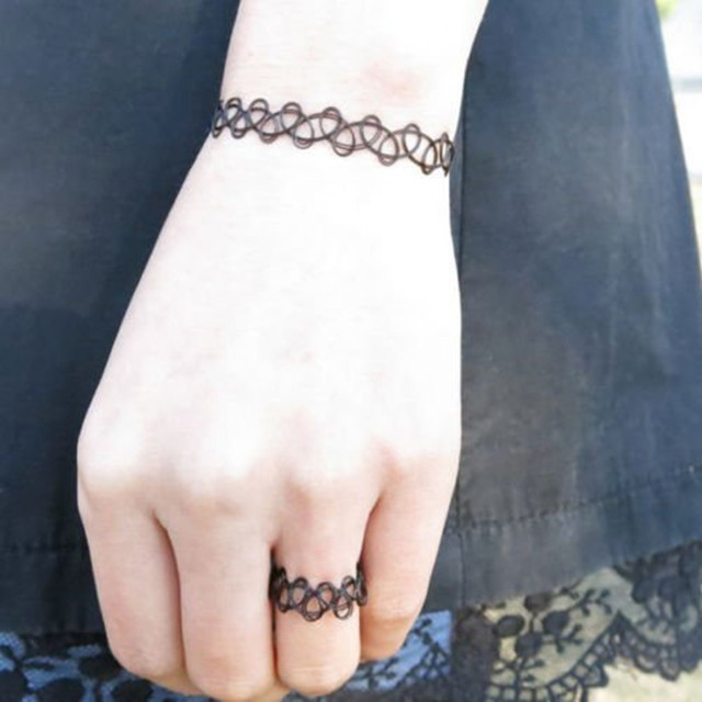 Châu Âu và Hoa Kỳ retro Đồ trang sức Harajuku hình xăm rỗng dệt dây câu đàn hồi vòng cổ phụ nữ xương đòn chuỗi vòng đeo tay vòng mã não