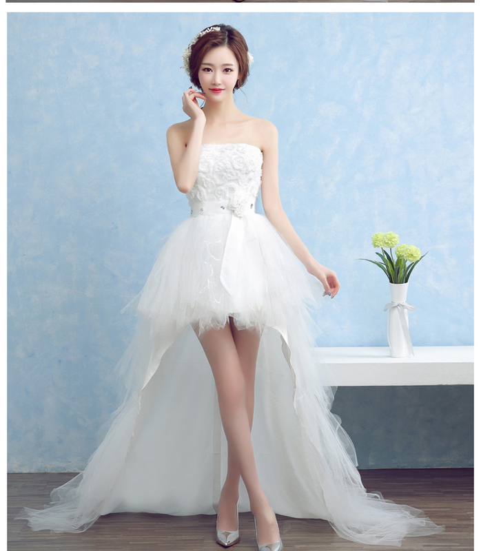New Style Strapless Short Front Long Back Wedding Dress, Fashionable and Slim-Fitting, Suitable for Performances, Catwalks, Photo Shoots, Beautiful Bride's Toast Dress