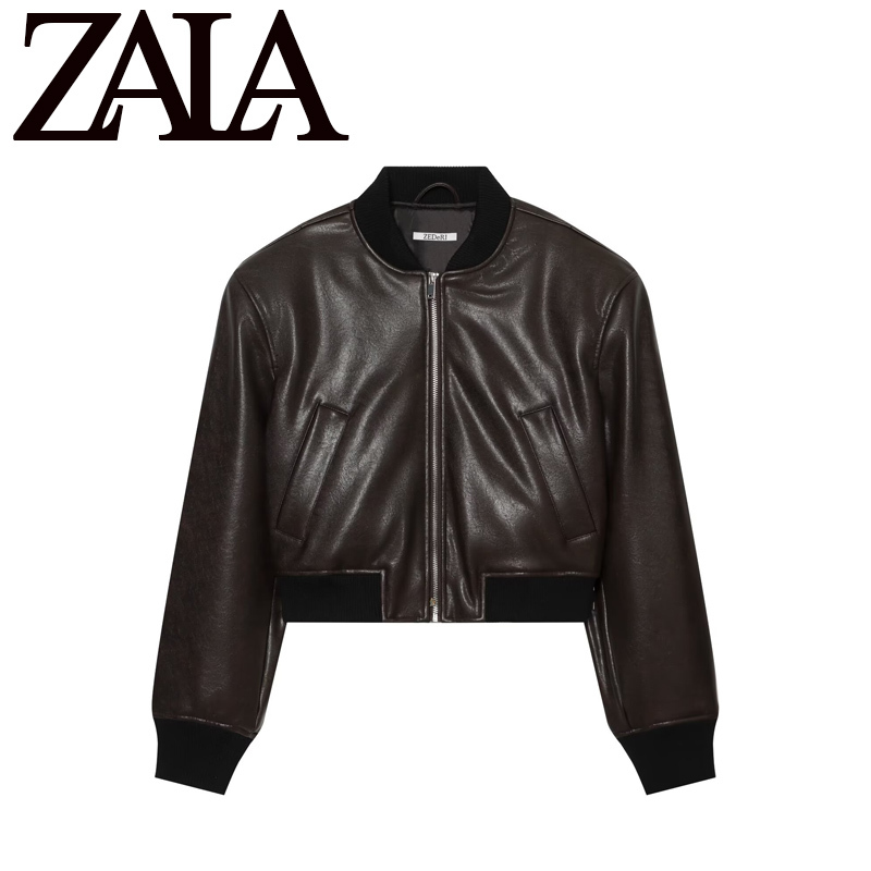 Za New Women's Fashion La Fashion European and American Style Foreign Trade Leather Effect Bomber Jacket 8490707