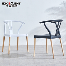 Nordic dining chair solid wood home modern minimalist restaurant armrest desk leisure backrest stool office meeting negotiation chair