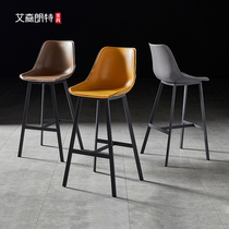 Light luxury bar chair Nordic high chair industrial wind saddle leather back high chair bar chair American iron bar stool