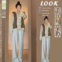 Maternity Autumn Cardigan Sweater Suit Autumn and Winter Internet Celebrity Casual Outing Fashionable Jacket Womens Western Style Two-piece Set