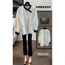 Maternity wear spring tops 2024 new fashion Chinese shirt loose T-shirt spring and summer bottoming shirt two-piece set for women