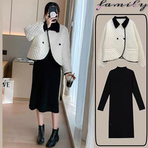 Maternity autumn and winter suit 2024 new high-end cotton coat knitted dress womens casual two-piece winter set