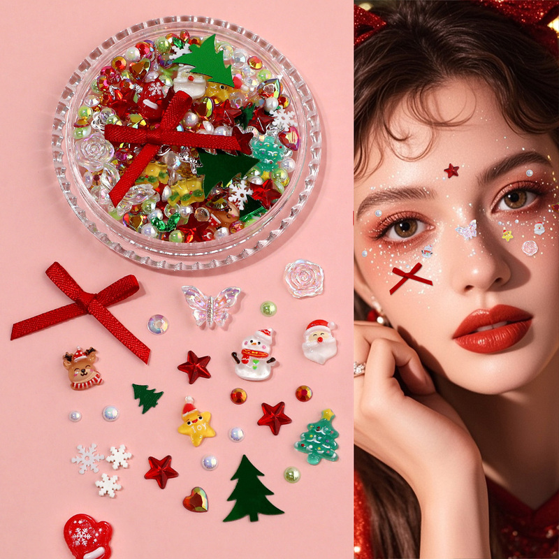 Christmas Face Decorations, Creative Christmas Tree Sequin Makeup, Simulated Snowflakes, Christmas Decorations, Face Decoration Christmas Face Decorations, Creative Christmas Tree Sequin Makeup, Simulated Snowflakes, Christmas Decorations, Face Decoration