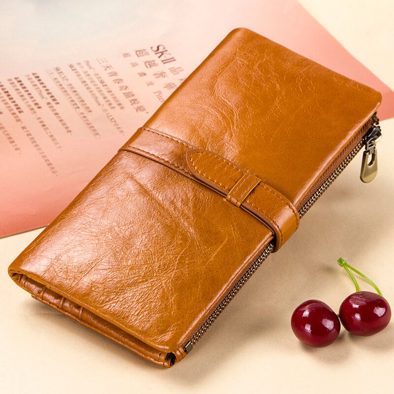 Humvee Paolo Soft Bull Leather Hand Grab Bag 2021 New Money Clip Folding Lady Long leather wallet Letting Go Machine 